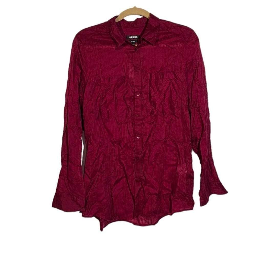 NWT Express Boyfriend Button Down Shirt Red Casual Size Medium